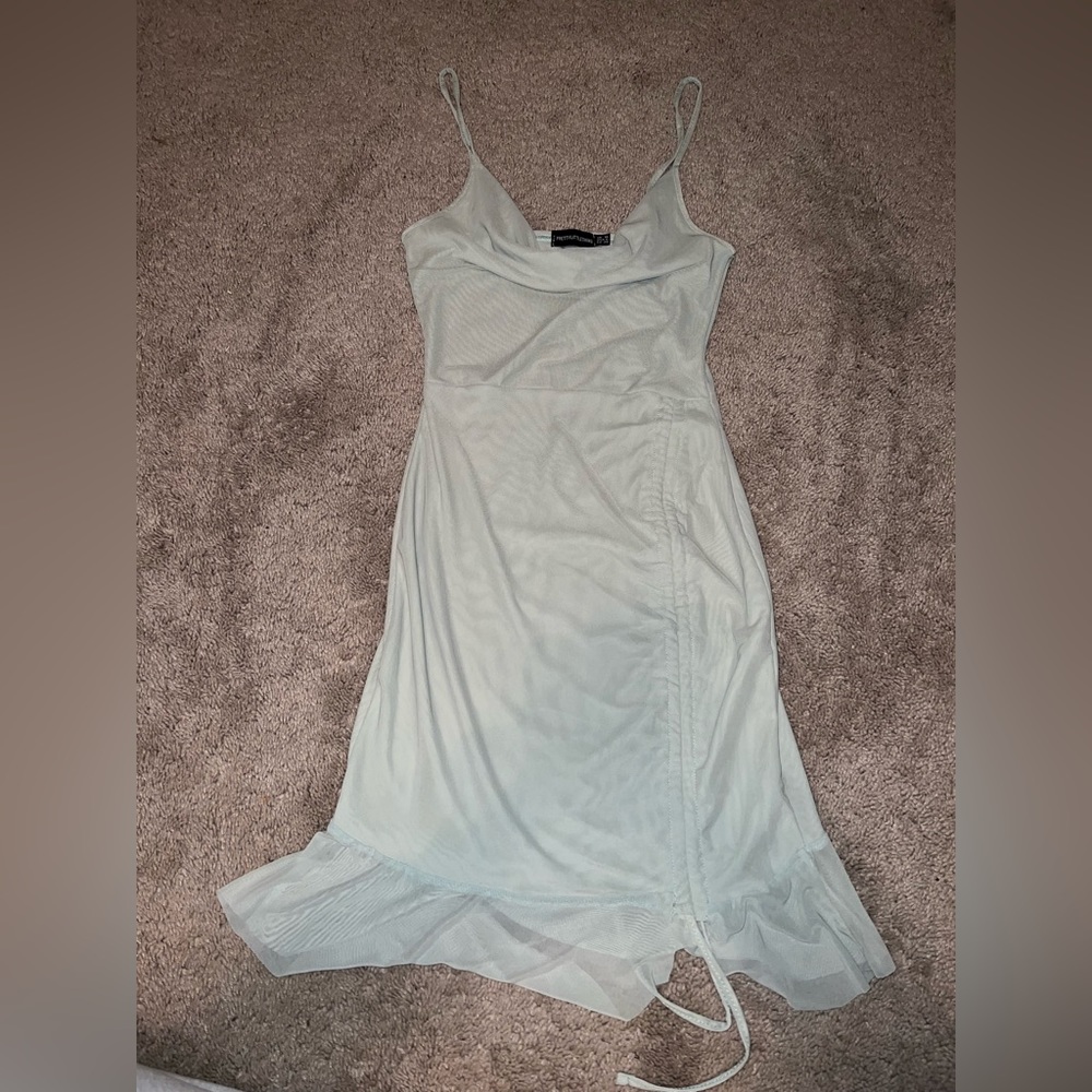 Cowl neck sage green dress